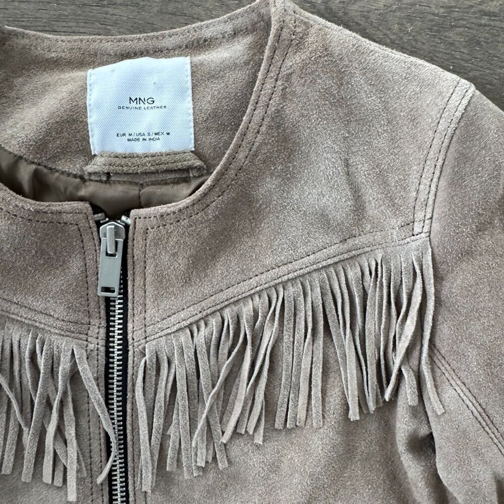 MNG Mango Suede Fringe Boho Western Jacket - Picture 6 of 12